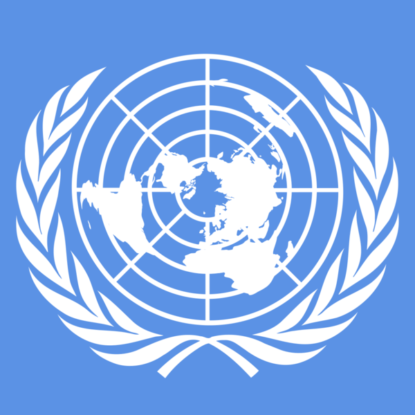 Symbol der Vereinten Nationen auf blauem Hintergrund